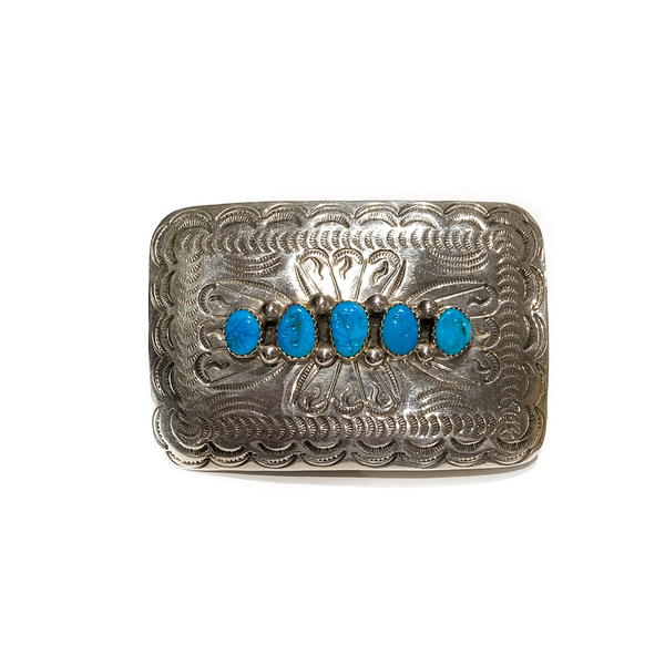 American Indian Sterling w/ Turquoise Row 5 (DC Thomas) Buckle